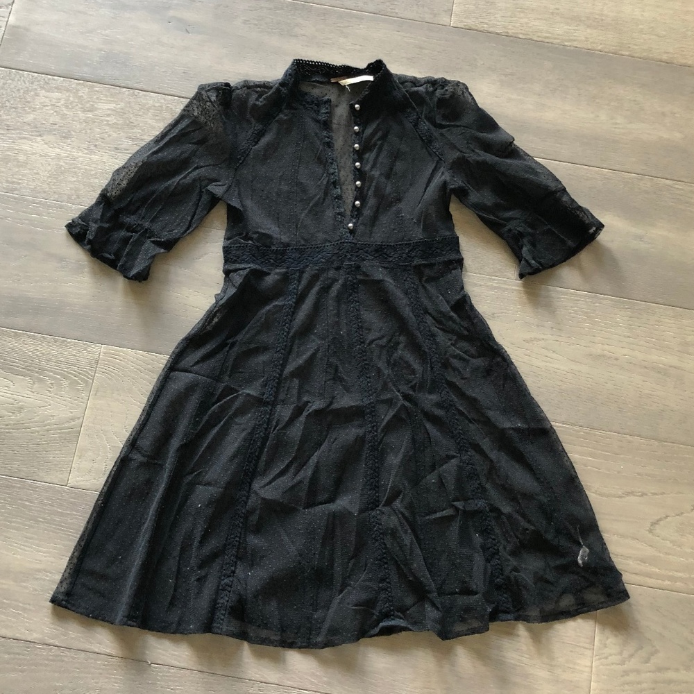 EUC Free People Button Front Sheer Lace Mini Dress